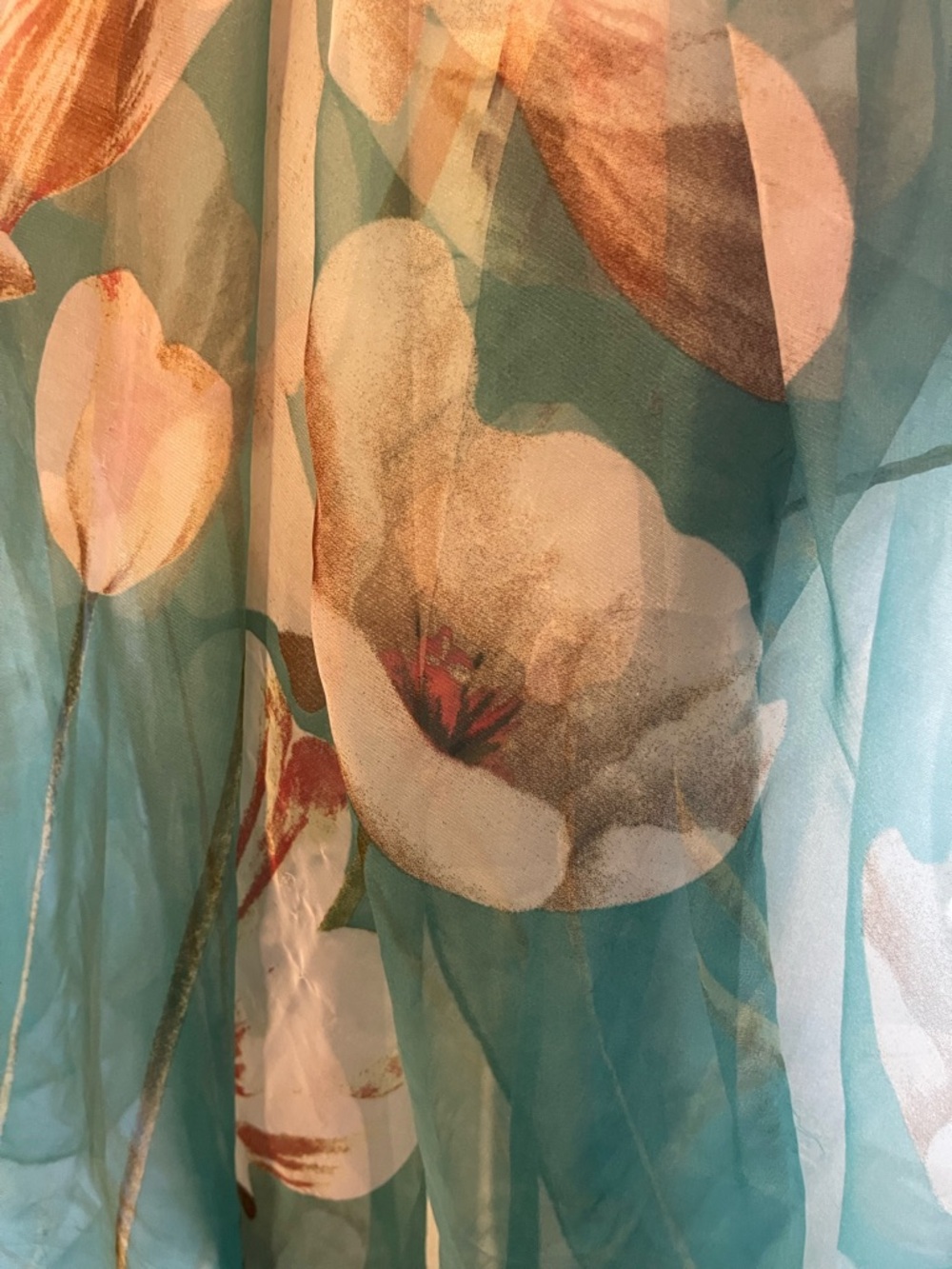 2/$40 Floral Sheer (Silk?) Scarf in Teal and Cream